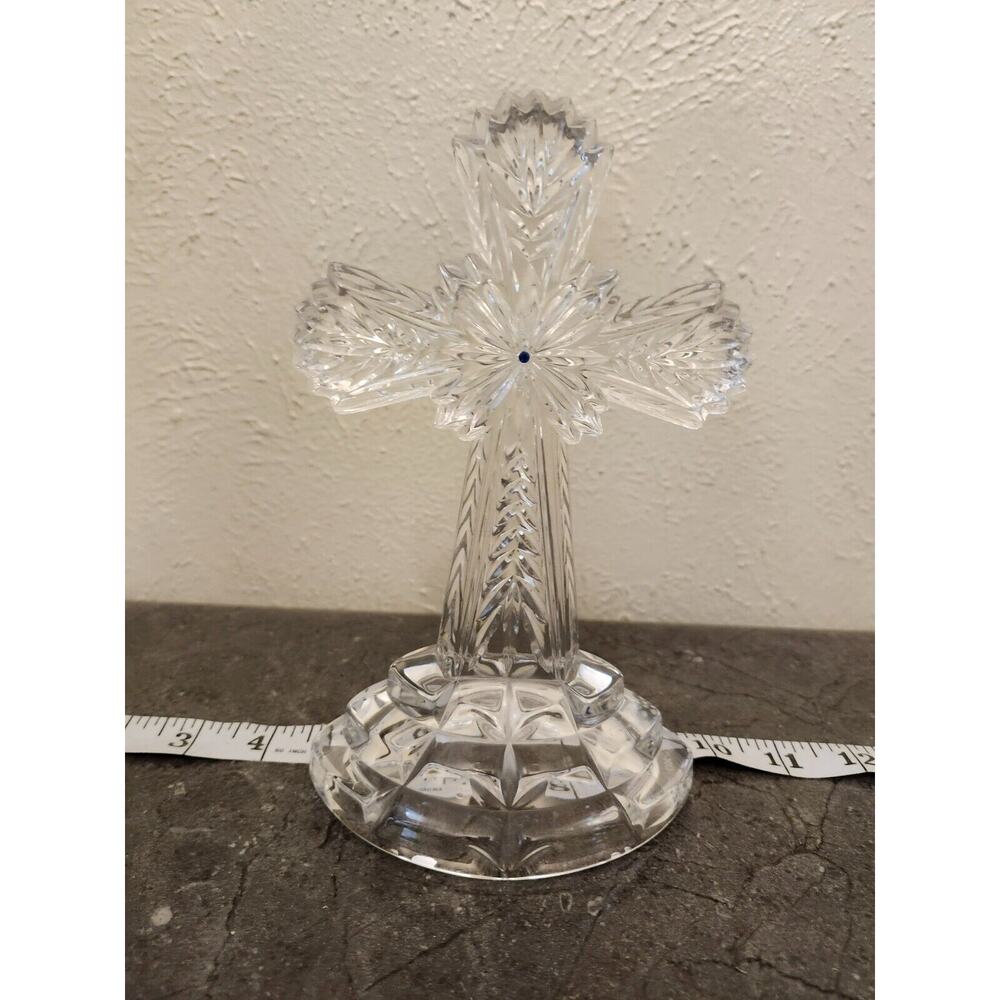Lenox Crystal Standing Cross Jeweled Blue Rhinestone‎ Front And Back 8”x5”